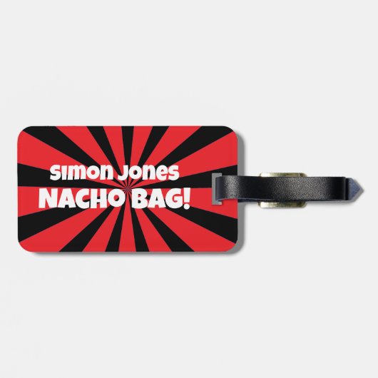 Étiquette À Bagage Sac Nacho Personnalisé Funny Retro Rouge (Dos horizontal)
