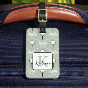 Étiquette À Bagage Sage Blanc Préparatoire Motif Golf Monogramme