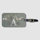 Étiquette À Bagage Sage Gr. Balise de bagage monogramme Feuille (Devant Horizontal)