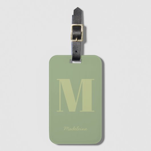 Étiquette À Bagage Sage moderne Vert Monogramme minimal Nom initial (Devant Vertical)