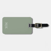 Étiquette À Bagage Sage vert et blanc | Monogramme moderne (Devant horizontal)
