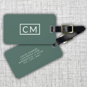 Étiquette À Bagage Sage Vert Moderne Monogramme Initiales simples
