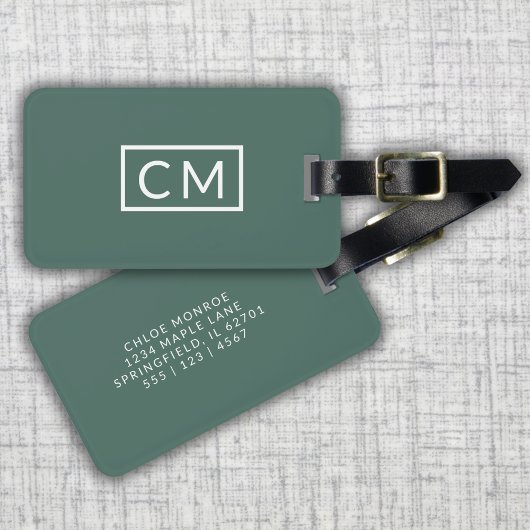 Étiquette À Bagage Sage Vert Moderne Monogramme Initiales simples