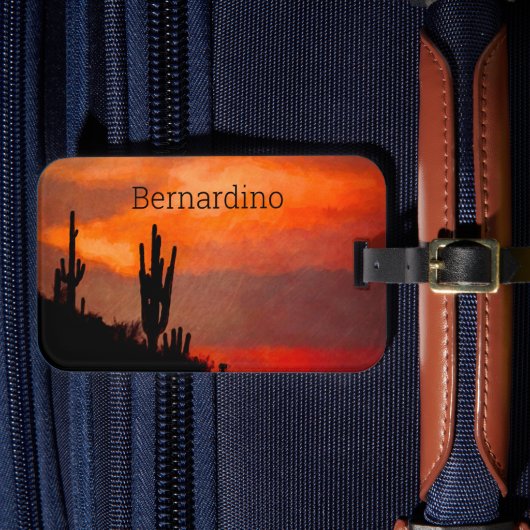 Étiquette À Bagage Saguaro Cactus Silhouette Arizona Red Sunset (Insitu Rectoal 4)
