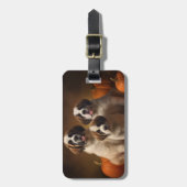 Étiquette À Bagage Saint Bernard Puppy Automne Citrouille (Devant Vertical)