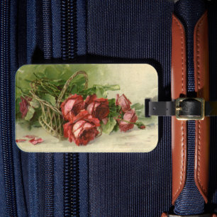 Étiquette À Bagage Saint-Valentin d'amour vintage, roses rouges cramo