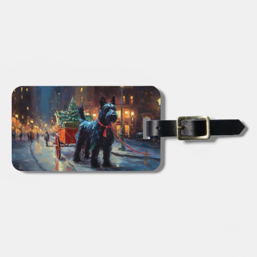 Étiquette À Bagage Saison de Noël du Terrier écossais (Devant horizontal)