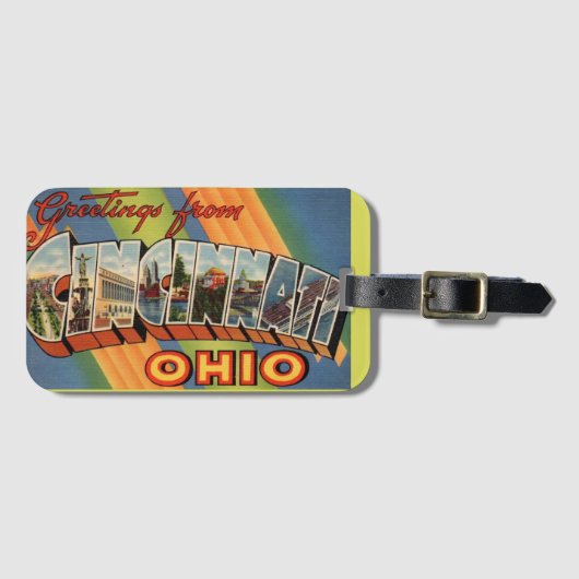 Étiquette À Bagage Salutation Cincinnati vintage (Devant Horizontal)