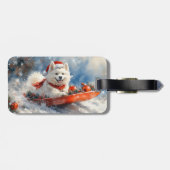 Étiquette À Bagage Samoyé Chien dans la boue Laisser il neige Noël (Dos horizontal)