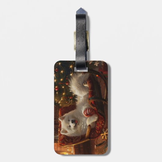 Étiquette À Bagage Samoyed Chien Festive de Noël (Dos Vertical)