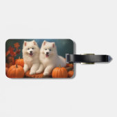 Étiquette À Bagage Samoyed Chiot Automne Citrouille de plaisir (Dos horizontal)