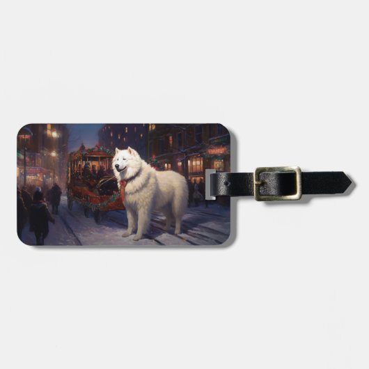 Étiquette À Bagage Samoyed Christmas Festive Saison (Devant horizontal)