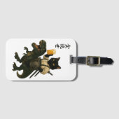 Étiquette À Bagage Samurai Cat with Beer & T-Rex | Retro Japanese Art (Devant Horizontal)