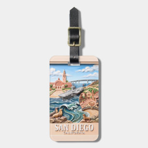 Étiquette À Bagage San Diego Californie Voyage Monuments Texturés 3D