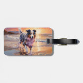 Étiquette À Bagage Sandy Australian Shepherd Dog on Beach Sunset (Dos horizontal)