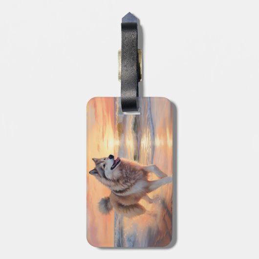 Étiquette À Bagage Sandy Paws Alaskan Malamute Chien sur le coucher d (Dos Vertical)