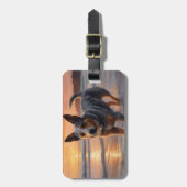 Étiquette À Bagage Sandy Paws Australian Cattle Dog on Beach Sunset (Devant Vertical)