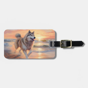 Étiquette À Bagage Sandy Paws Malamute Alaskan Chien sur la Plage au 