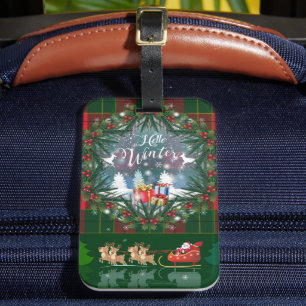 Étiquette À Bagage Santa Claus en traîneau à chiens conduit par des r