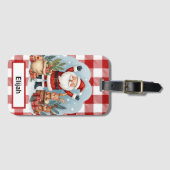 Étiquette À Bagage Santa Claus Holiday Gingham Red Christmas ID (Devant Horizontal)