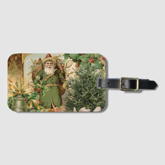 Étiquette À Bagage Santa Claus Noël Antiquité Belle Art (Devant Horizontal)