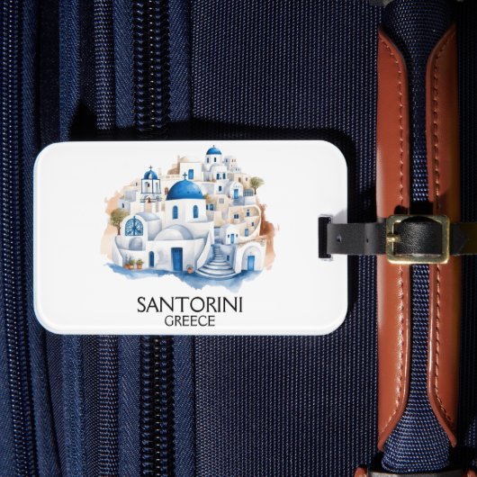 Étiquette À Bagage Santorin Grèce Bleu Toit Bâtiments Architecture (Insitu Rectoal 4)