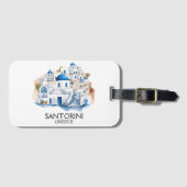 Étiquette À Bagage Santorin Grèce Bleu Toit Bâtiments Architecture (Devant Horizontal)