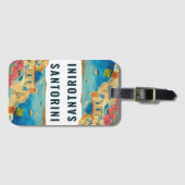 Étiquette À Bagage Santorin Grèce Ile Aquarelle Voyage Souvenir (Devant Horizontal)