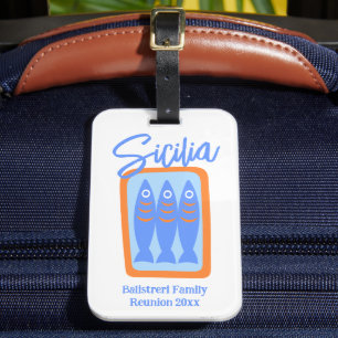 Étiquette À Bagage Sardines dessinées à la main Sicile / Italie Réuni