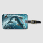 Étiquette À Bagage Saumon majestueux pendant la danse lune (Devant Horizontal)