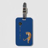 Étiquette À Bagage Sauvage et libre comme des tigres Monogramme Bleu (Devant Vertical)