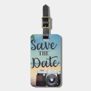 Étiquette À Bagage Sauvegarder la date appareil photo vintage et plag