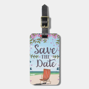 Étiquette À Bagage Sauver la date vintage vintage plage et chaise de