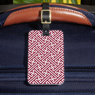 Étiquette À Bagage Sayagata motif, japonais, bourgogne et blanc
