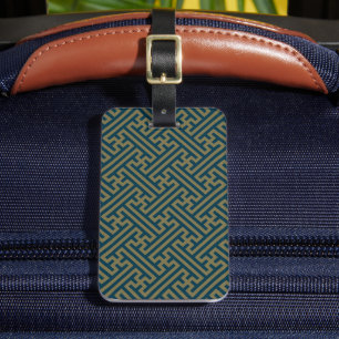 Étiquette À Bagage Sayagata motif, japonais, or et bleu marine