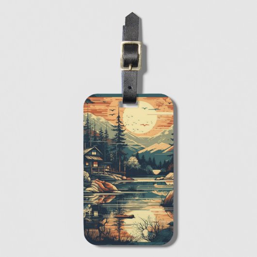 Étiquette À Bagage Scandinave Rétro Maison de montagne (Devant Vertical)