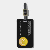 Étiquette À Bagage Sceau Monogrammé mignon Noir Moderne Vacances Plai (Devant Vertical)