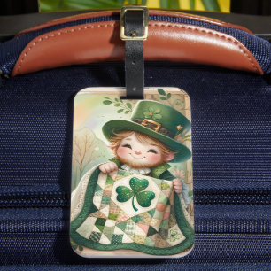 Étiquette À Bagage Scène de courtepointe patchwork Cottage Leprechaun