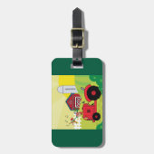 Étiquette À Bagage Scène de ferme avec coq chantant sur tracteur (Devant Vertical)