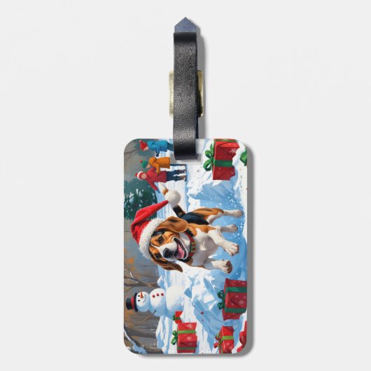 Étiquette À Bagage Scène de fête de Noël beagle (Dos Vertical)