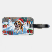 Étiquette À Bagage Scène de fête de Noël beagle (Dos horizontal)