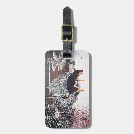Étiquette À Bagage Scène de neige d'hiver avec le chien noir et (Devant Vertical)