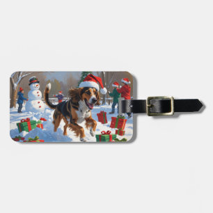Étiquette À Bagage Scène de neige festive de Noël avec un lévrier afg