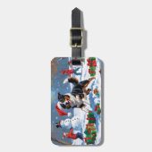 Étiquette À Bagage Scène de Noël australienne Kelpie (Devant Vertical)