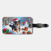 Étiquette À Bagage Scène de Noël du berger australien (Dos horizontal)