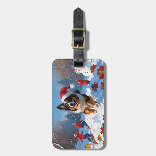 Étiquette À Bagage Scène de Noël du berger belge (Devant Vertical)