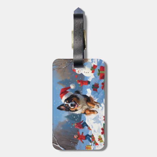 Étiquette À Bagage Scène de Noël du berger belge (Dos Vertical)