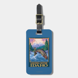Étiquette À Bagage Scène de pêche de mouche - rivière de Lochsa,