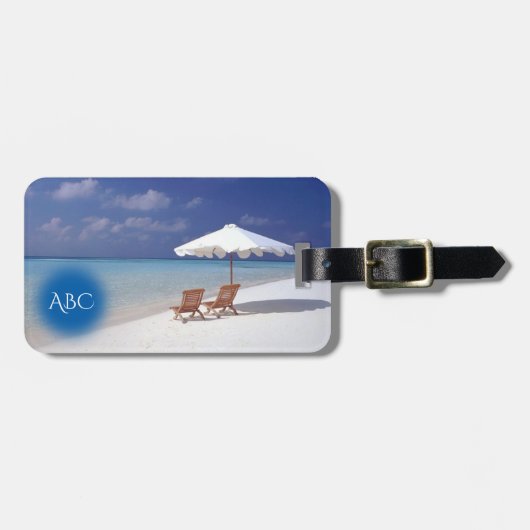Étiquette À Bagage Scène de plage de monogramme (Devant horizontal)
