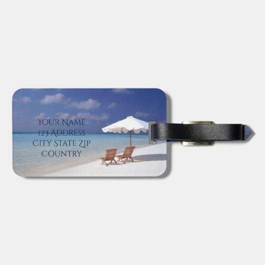 Étiquette À Bagage Scène de plage de monogramme (Dos horizontal)